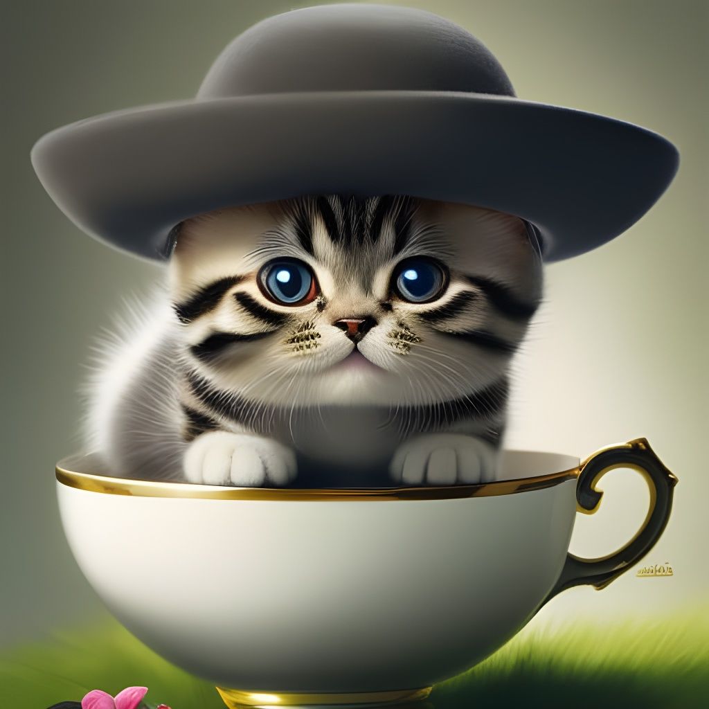 Scottish Fold Kitty in a Teacup