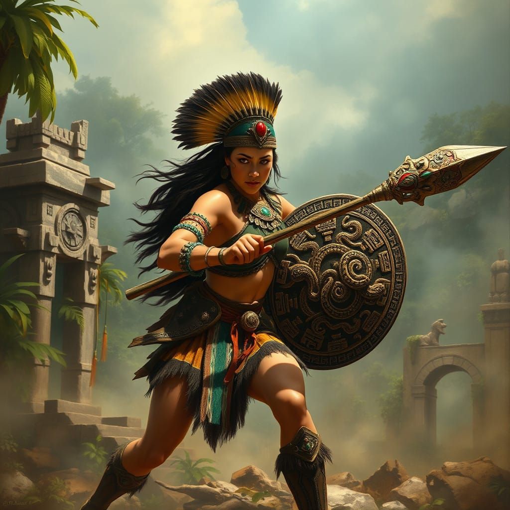 Majestic Mayan Warrior in Epic Jungle Combat