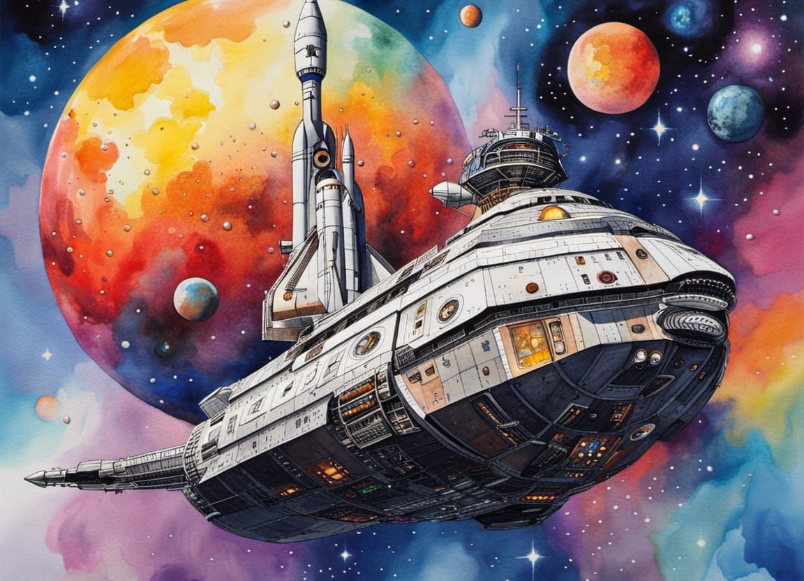 Watercolour space craft