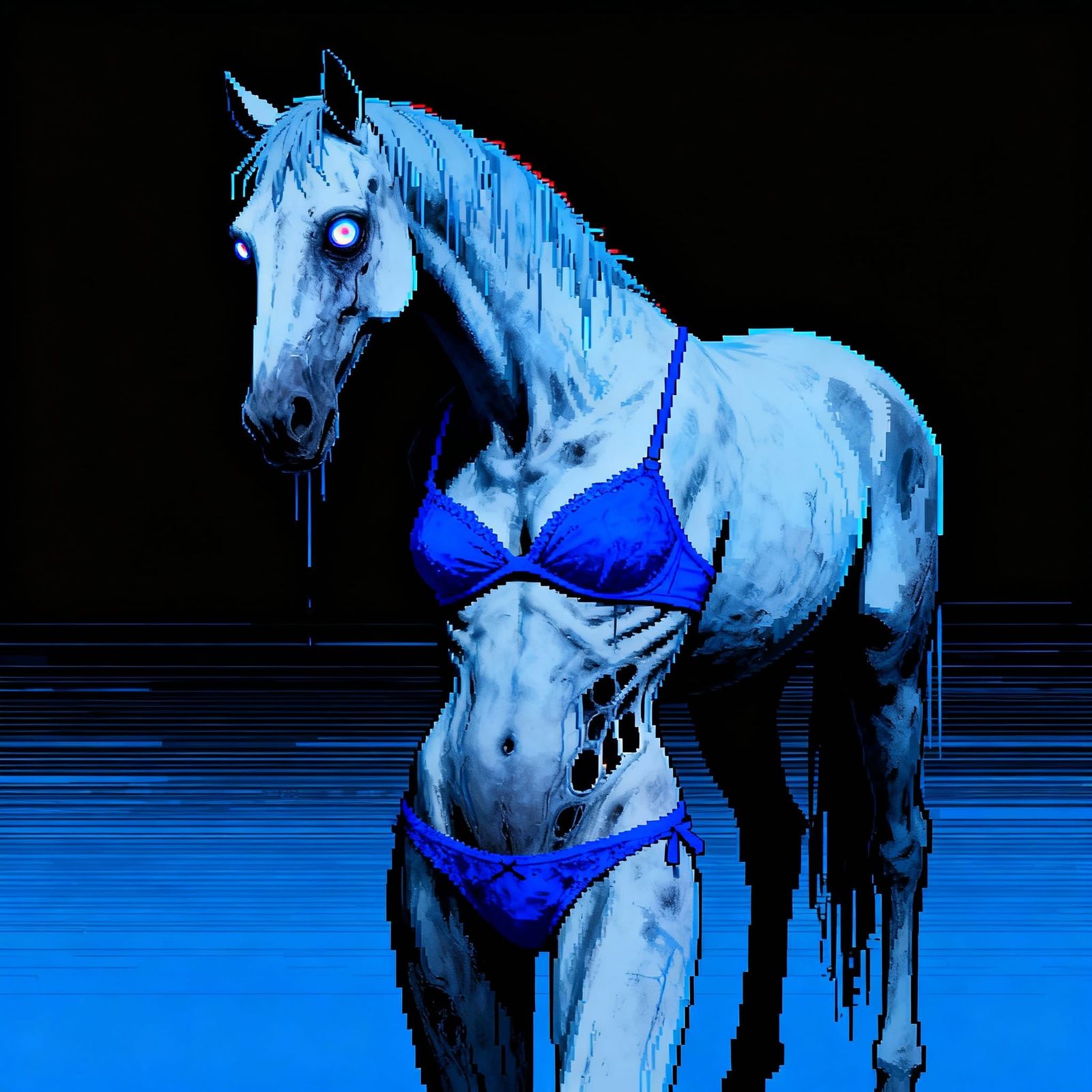 Undead Horse Horror with Glitch and Minimalist Palette