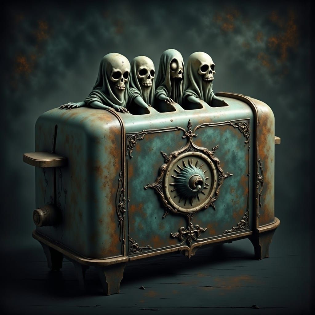 Haunted Robot Toaster with Ghastly Wraiths