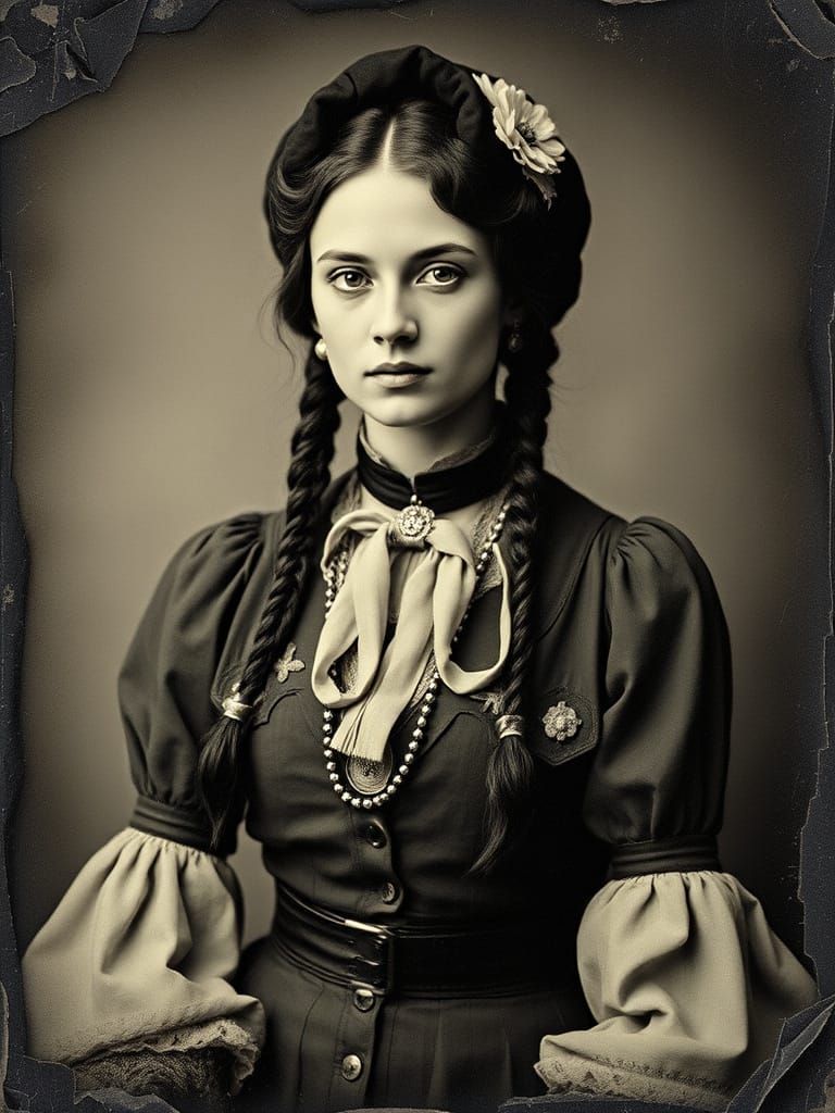 Elegant Lady of the 1800s in Distressed Portrait