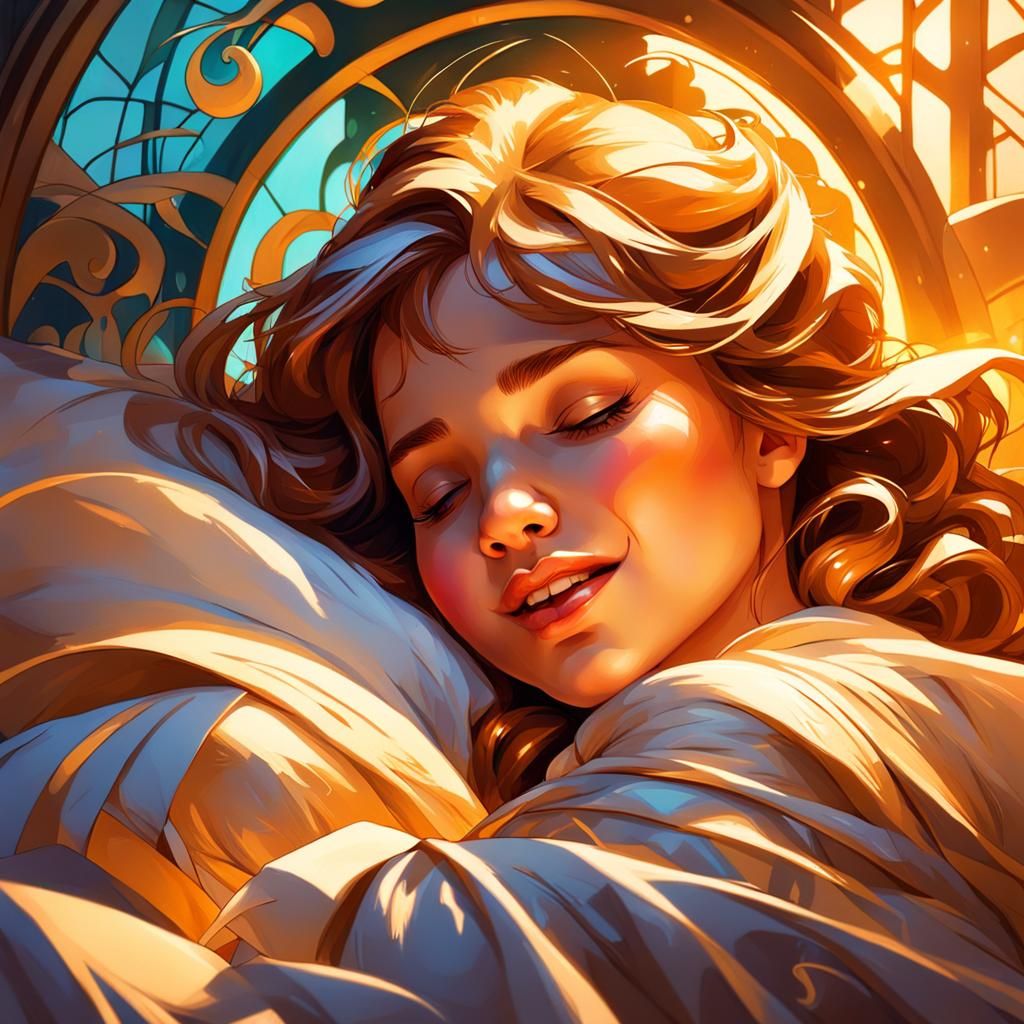 Laughing Newborn Portrait in Art Nouveau Style