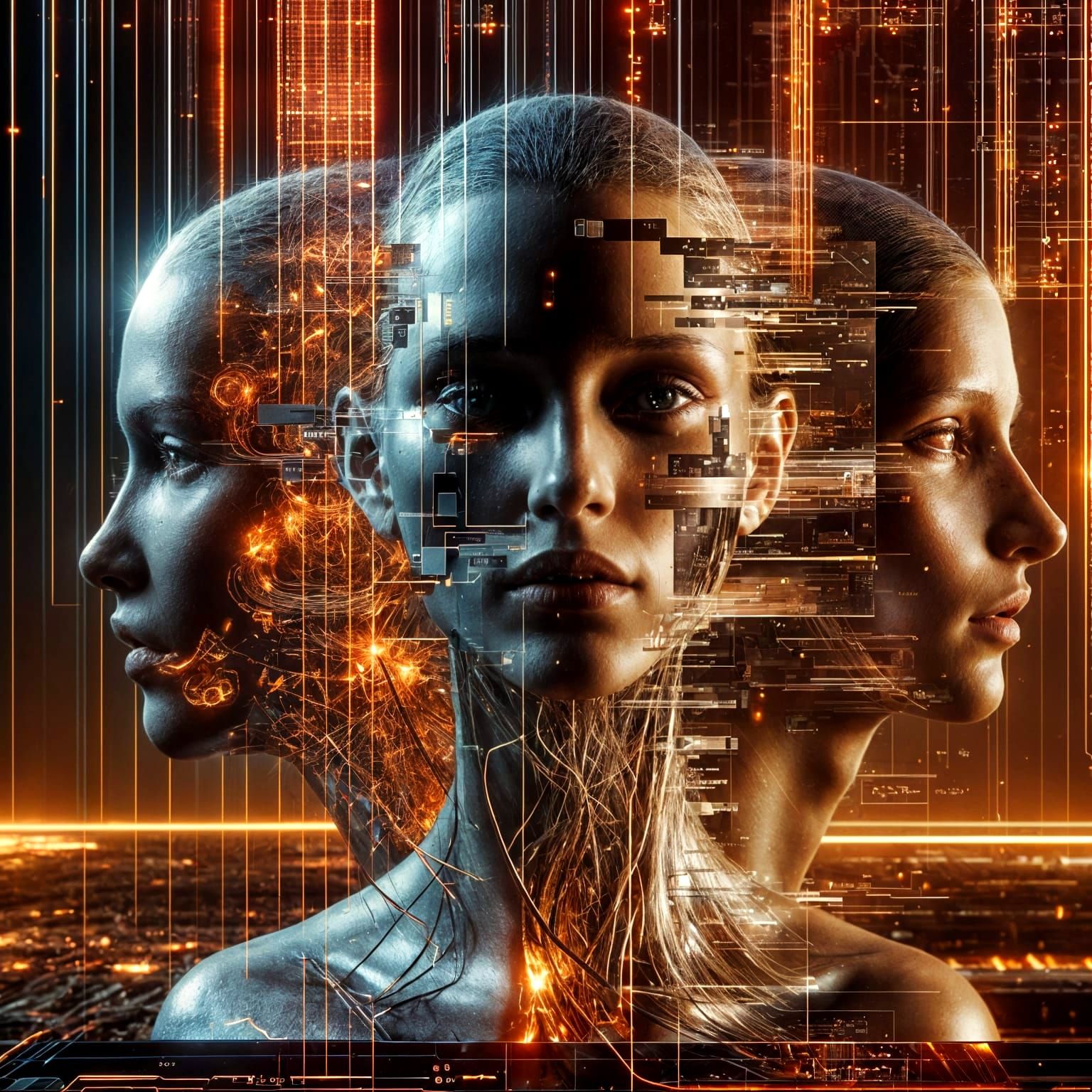 Abstract Androgynous Figure in Digital Glitch Art