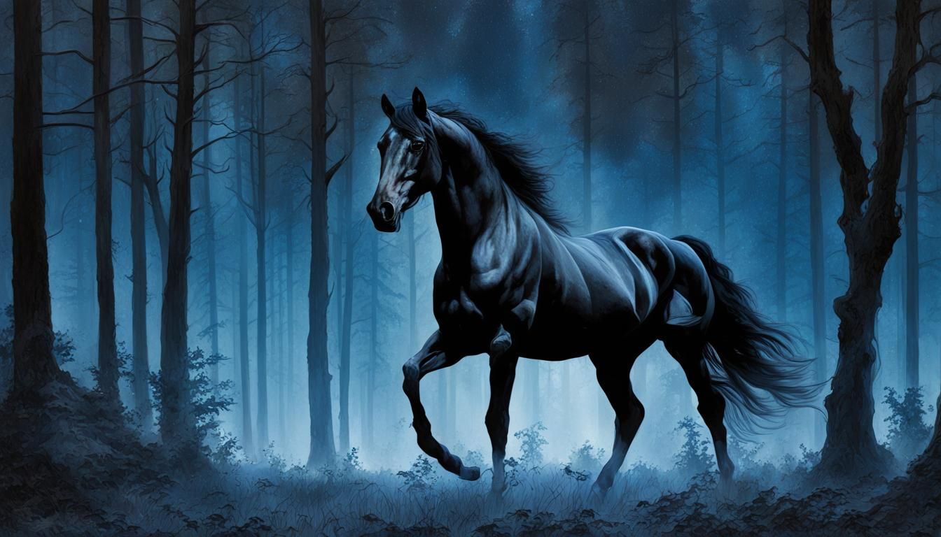 Black Horse in Dark Forest, Rutkowski-Style