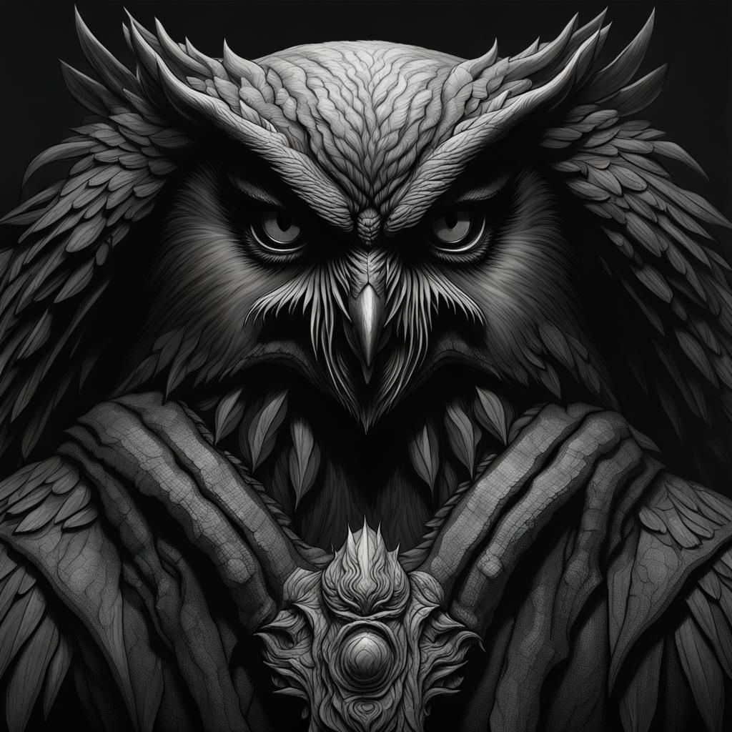 Monstrous Owl Portrait in Dark Fantasy Style - AI Art, image size:1024x1024