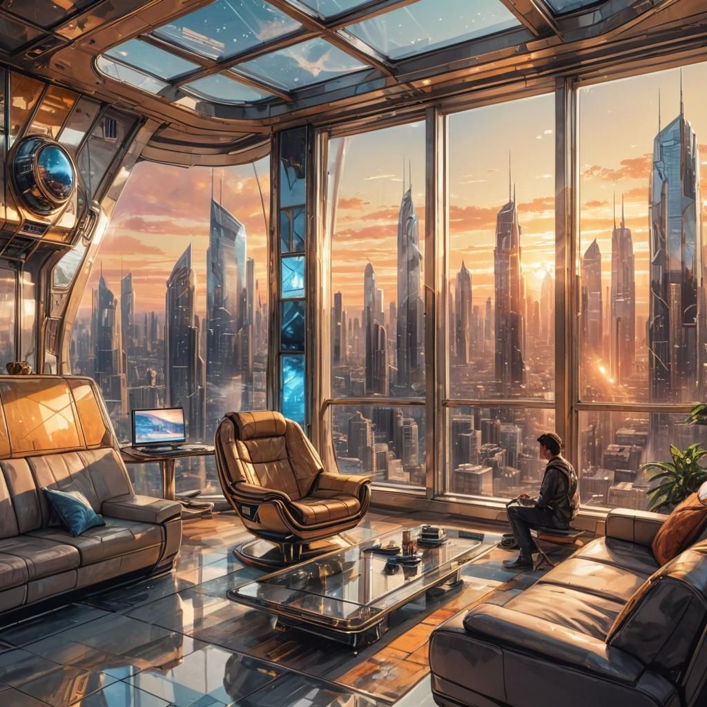 Futuristic city-planet outside the window
