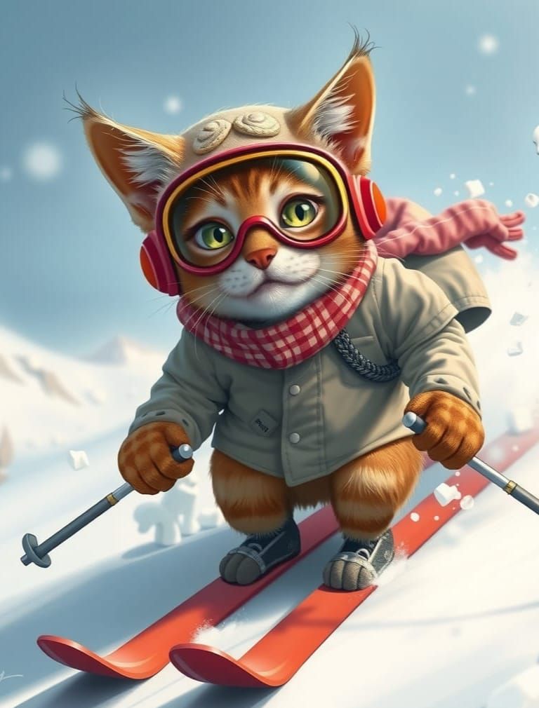 Hyperrealistic Skiing Cat Competes in Winter Olympics
