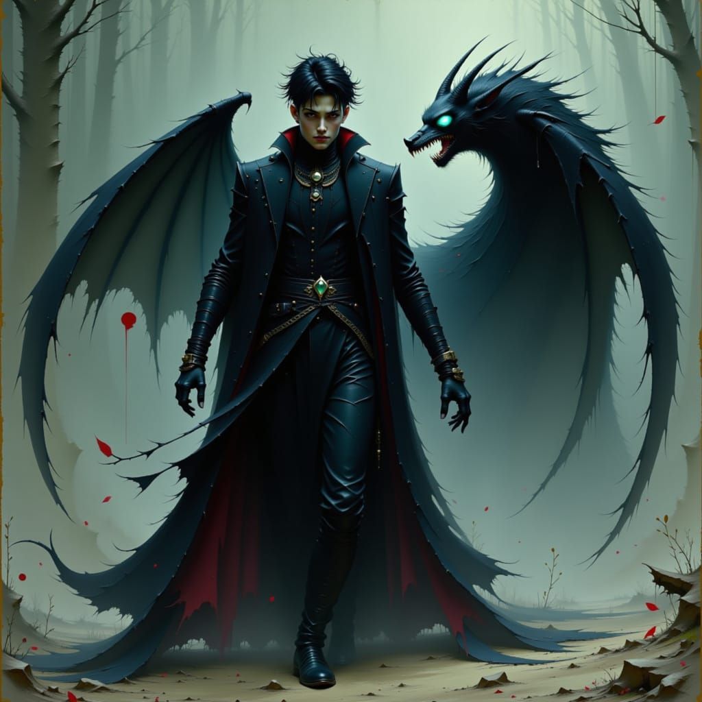 Man and Demon in Dark Futuristic Mystical Style