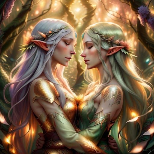 Enchanted Elven Embrace in Dreamy Watercolor