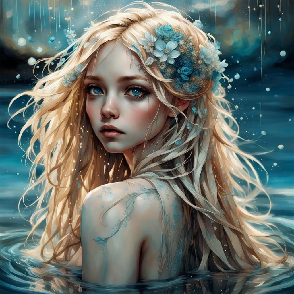 Chibified Water Goddess with Flowing Ink Details