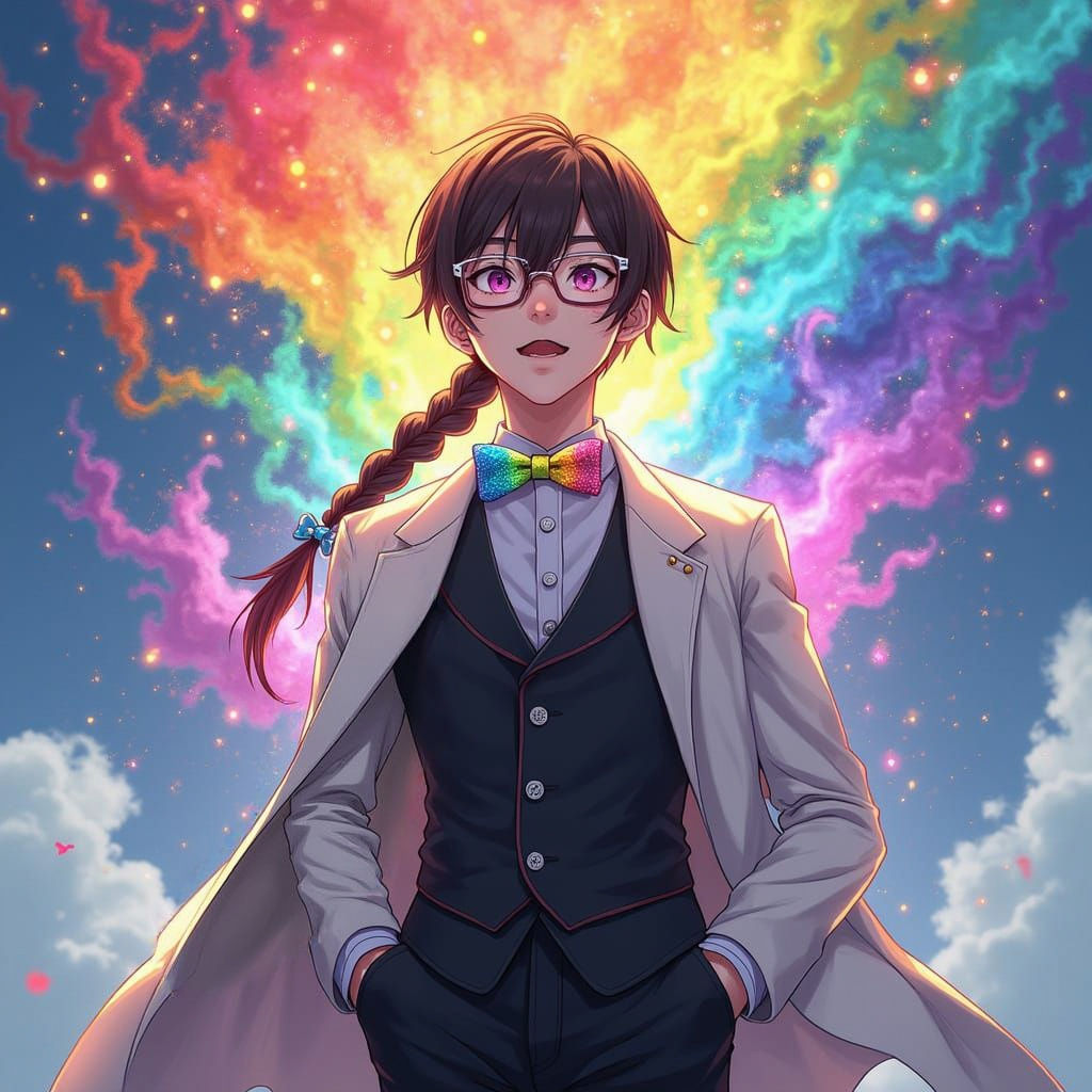 Rainbow Magical Boy Transformation in Anime Style