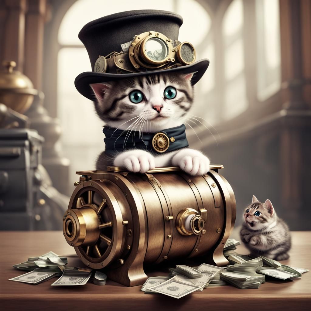 Steampunk Kitten Bank Heist with Tiny Hat
