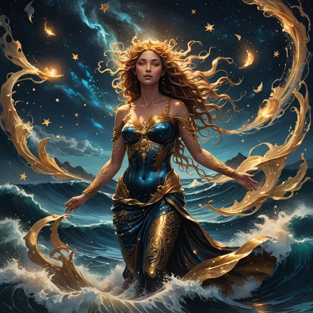 Aphrodite Rises: Fantasy Goddess in Starry Night