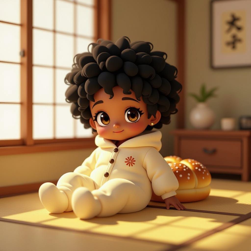 Chibi African Girl in Yakisoba Bread Onesie