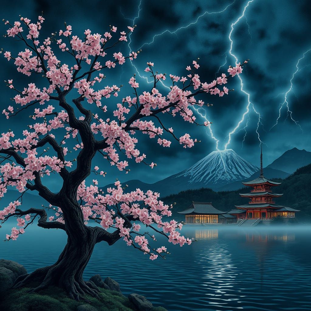 sakura tree, midnight storm