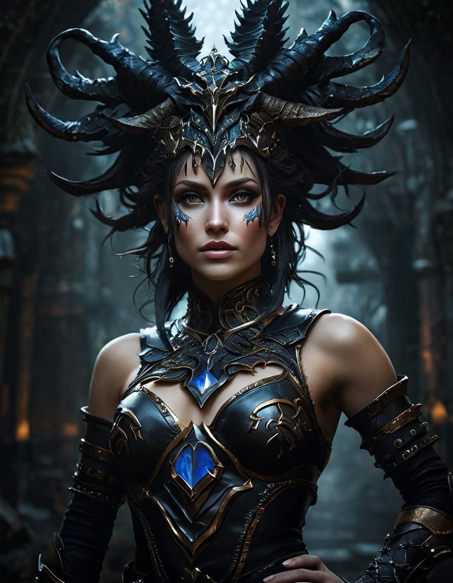 Demon Slayer in Dark Beast Armor: Luis Royo Style