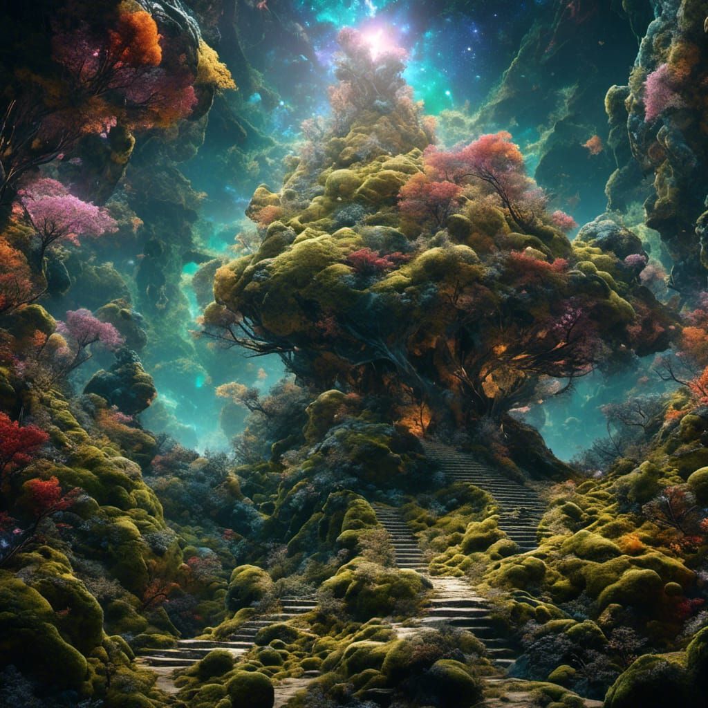 Abstract World of Uprooted Trees and Nebula Constellations