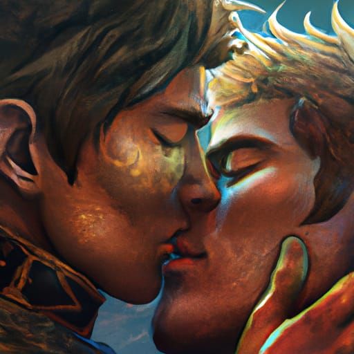 Portrait of Two Men Kissing in Art Nouveau Style