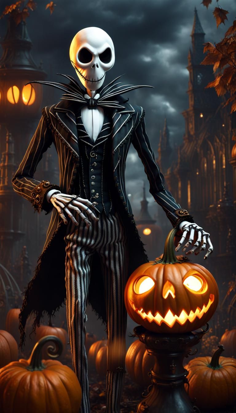 Steampunk Jack Skellington in Fantasy Horror Scene