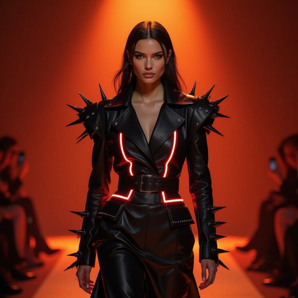 Futuristic Runway Fashion in Dramatic Lighting