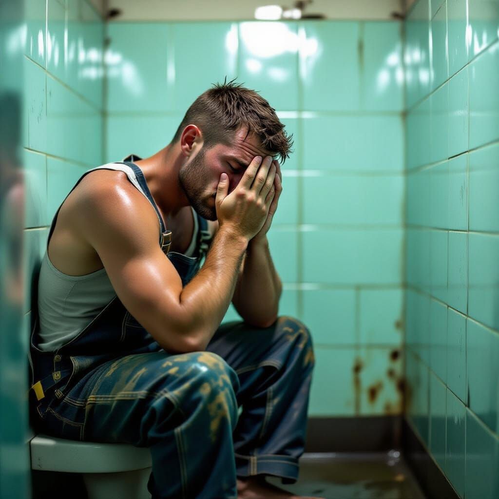 Sad Truck Driver in Public Toilet, Moonlight