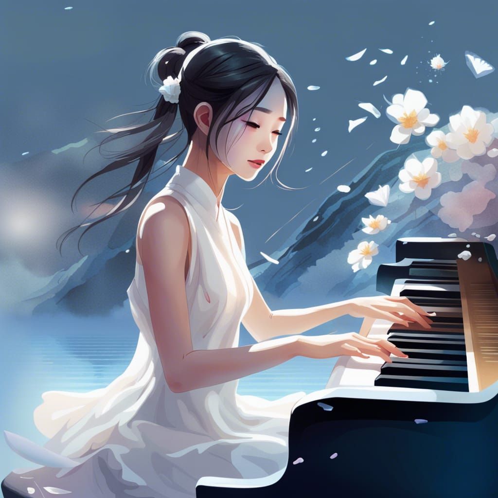Anime Girl Plays Piano by Crystal Lake
