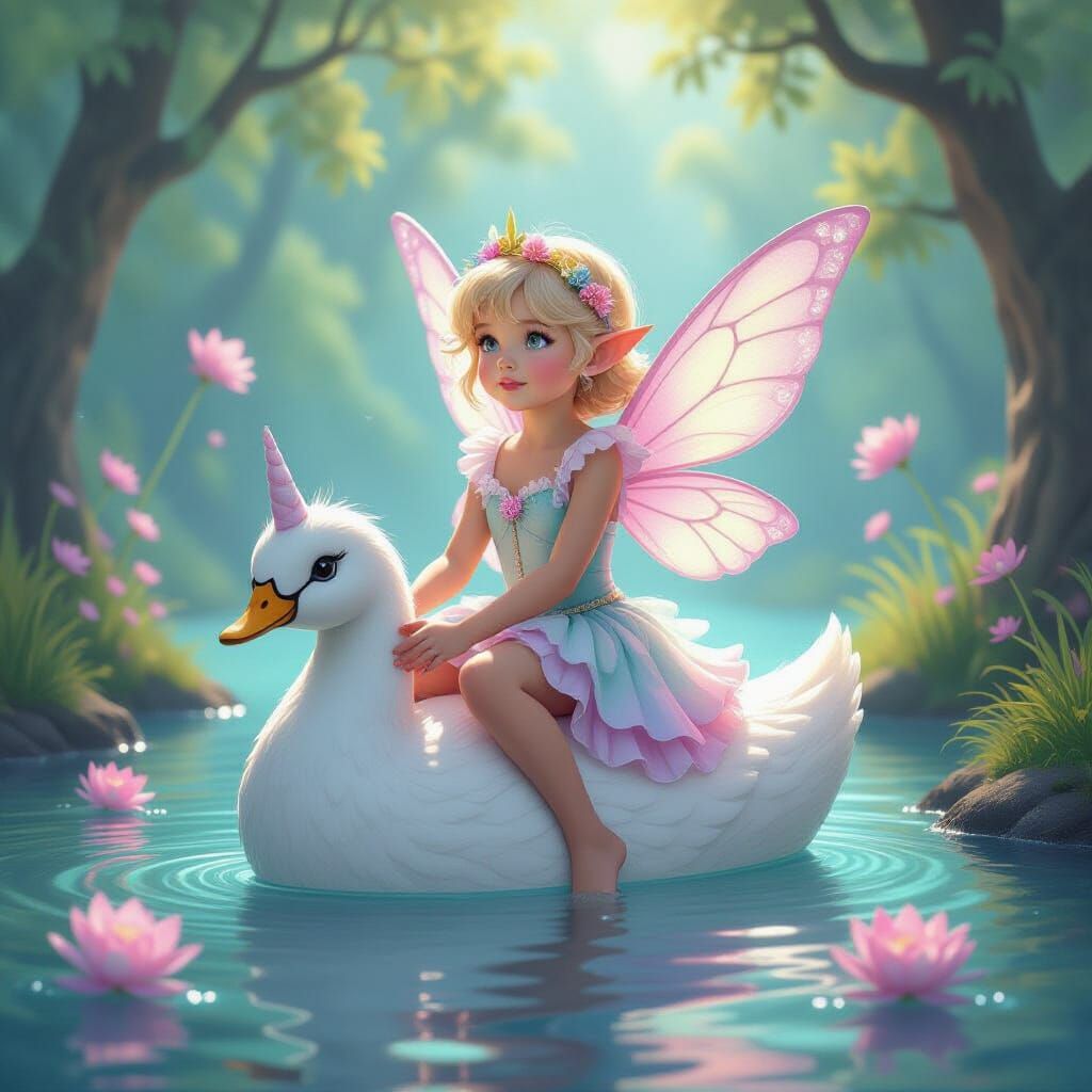 Young Fairy on Bird in Candyland Fantasy
