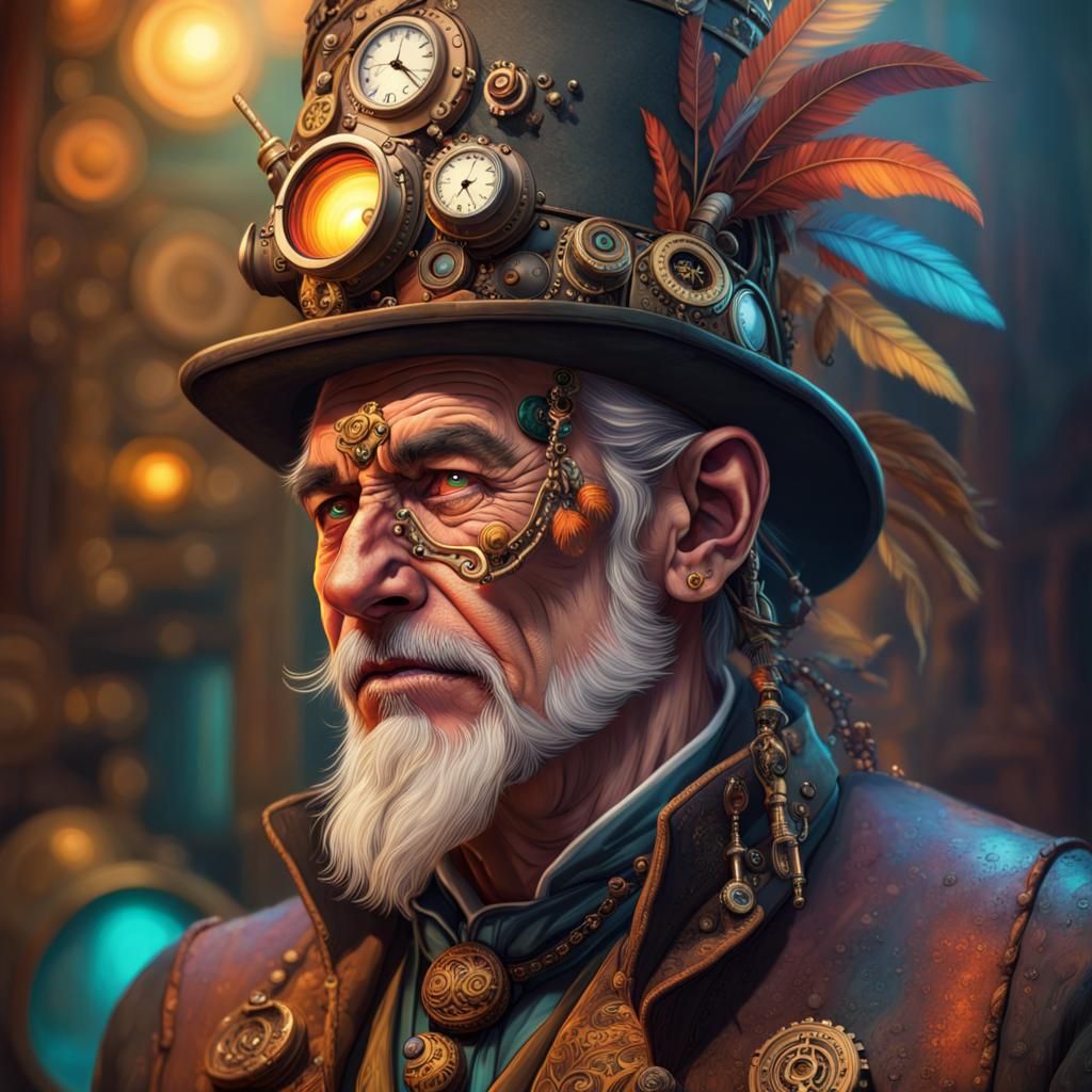 Victorian Steampunk Shaman Gentleman in Splash Art Style