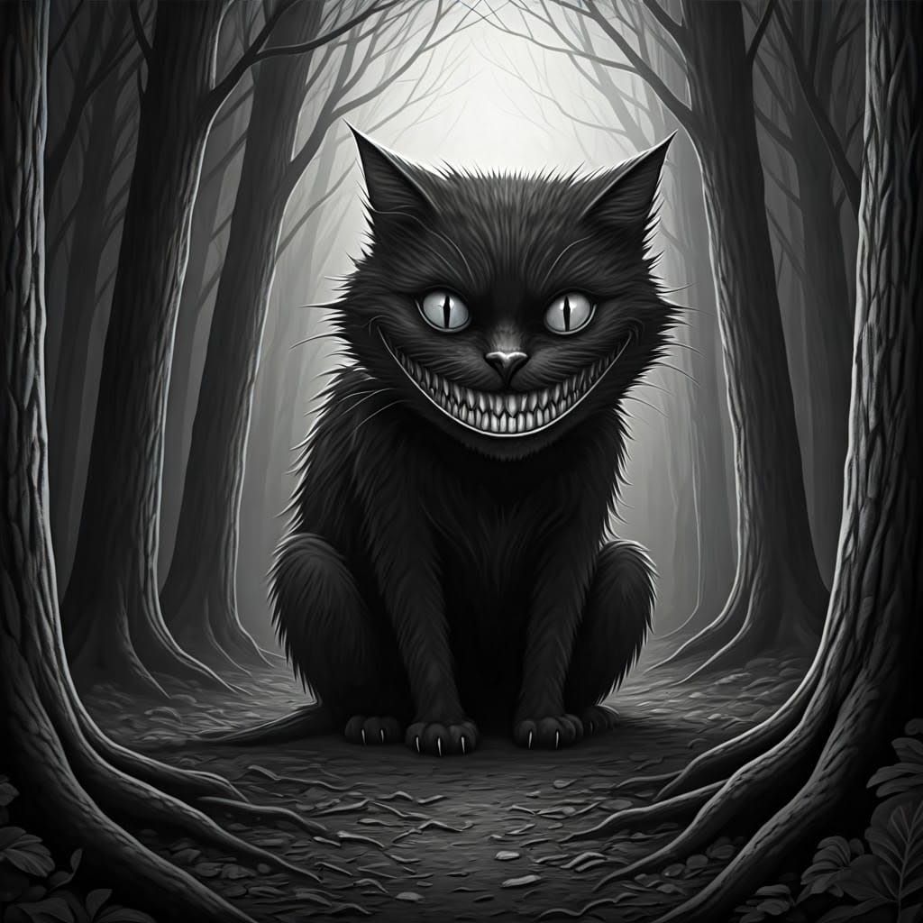 Gothic Black Cat Monster in Charcoal Style