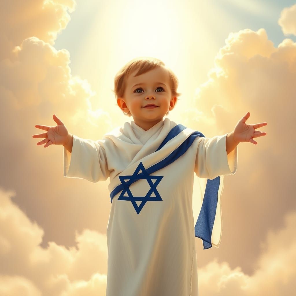 Child Basks in Heavenly Israeli Flag Sunshine