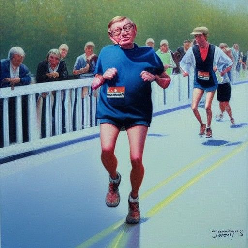 Stephen Hawking Wins Marathon: Oil Painting