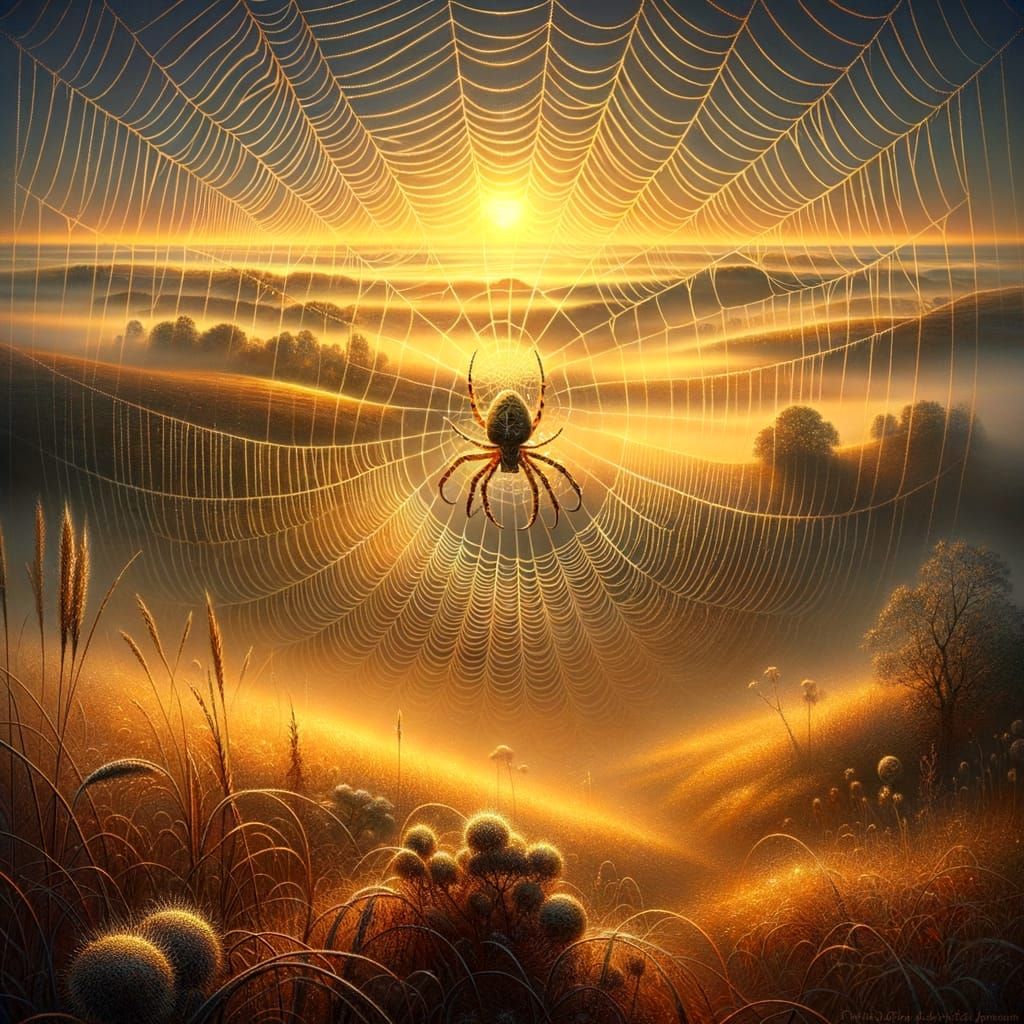 Spider on Web at Dawn: Baroque Impressionism