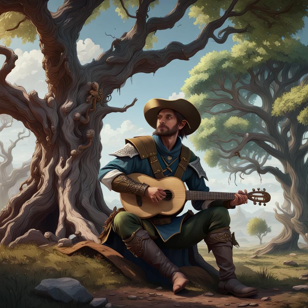 Ranger Playing Lute Under a Tree