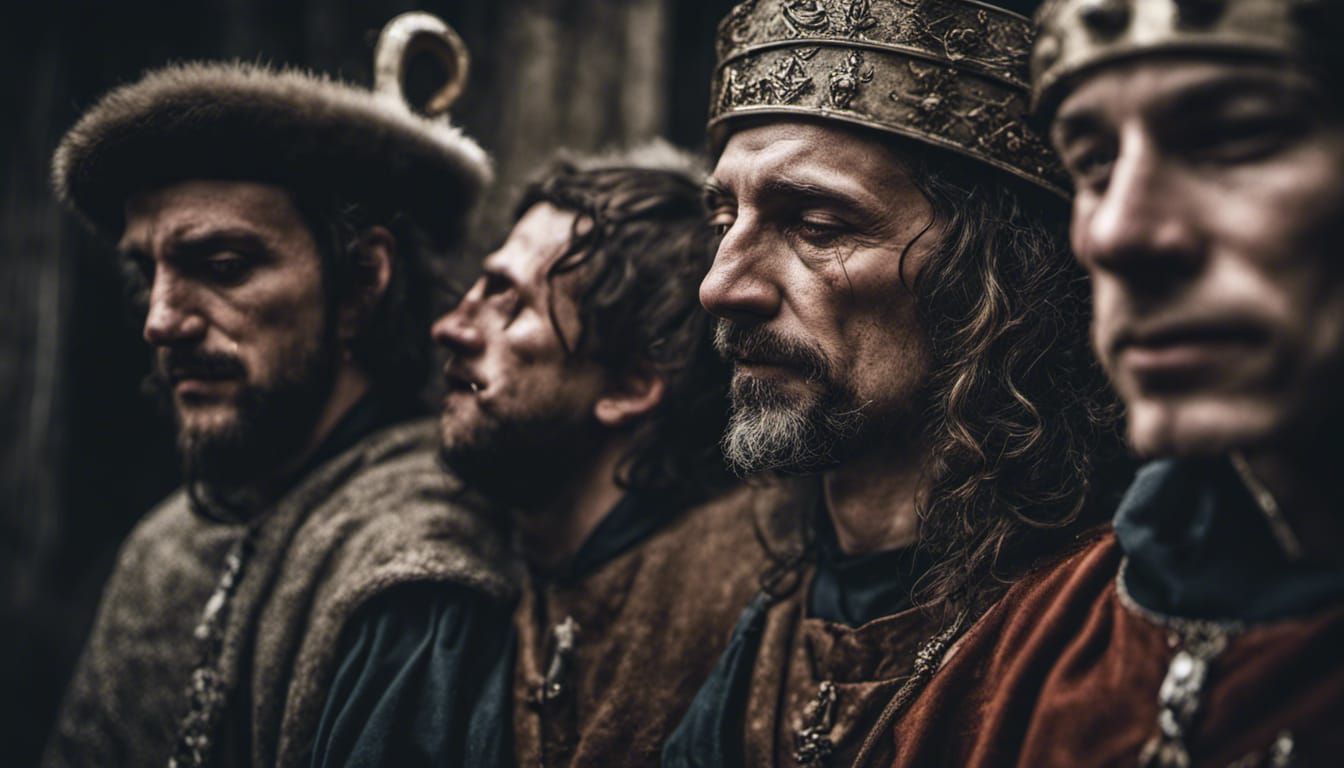 Medieval Musicians at King's Party: Close-Up Portrait