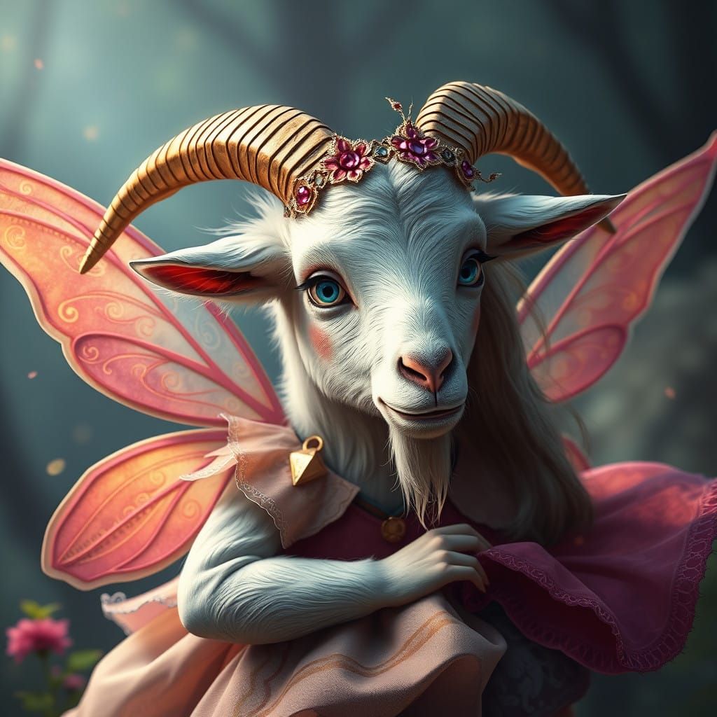 Whimsical Goat Princess in Enchanted Landscapes