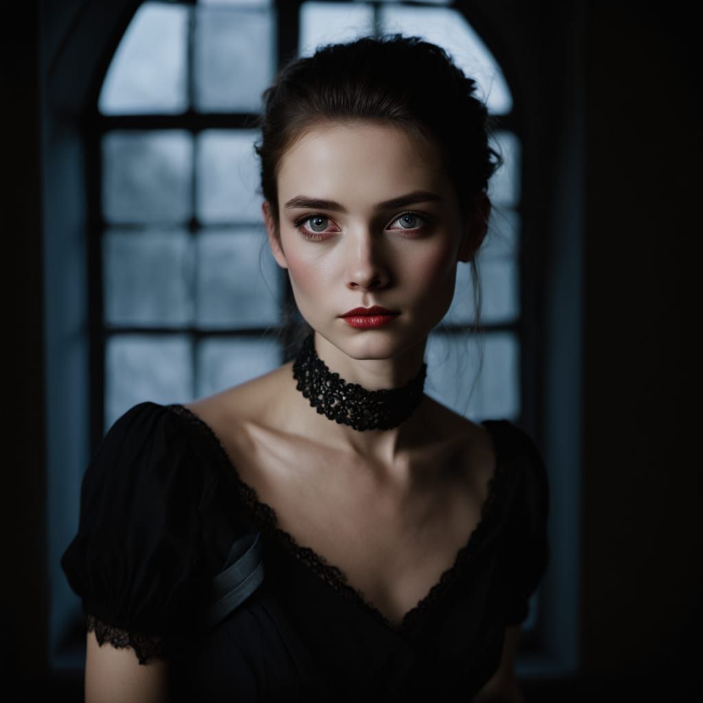 Mysterious Young Woman Under Moonlit Enchantment