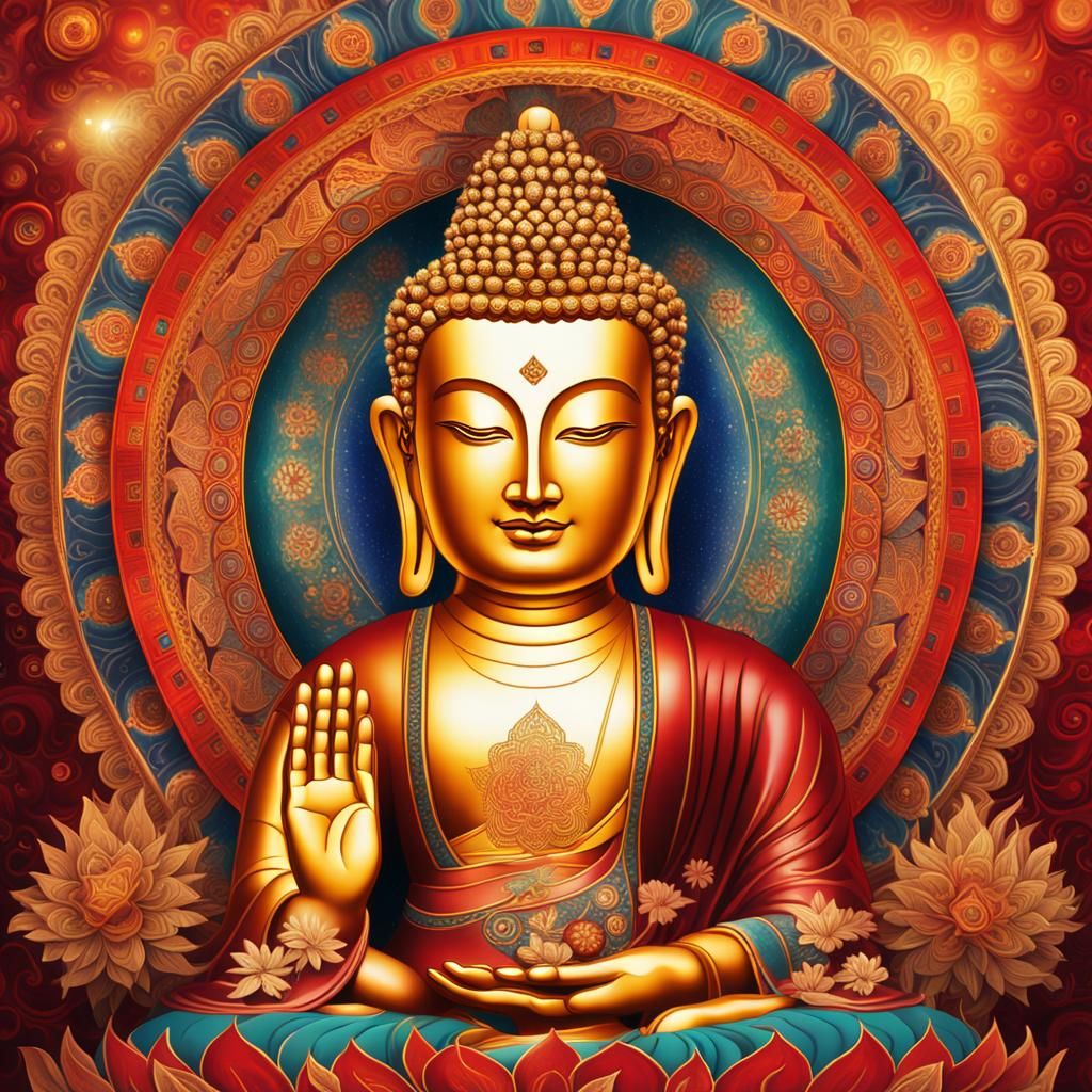 Lord Buddha Portrait in Tibetan Thangka Style