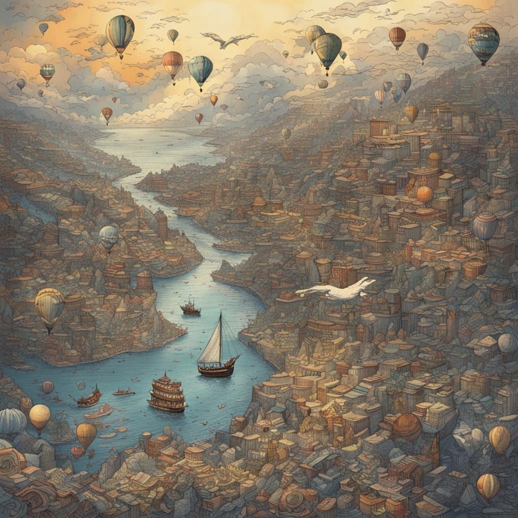 Surreal Floating Islands in Dreamlike Landscape