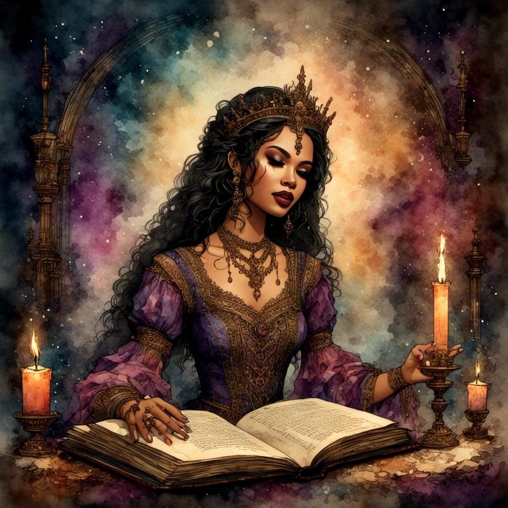 Enchanting Medieval Scene in Antique Watercolor Style