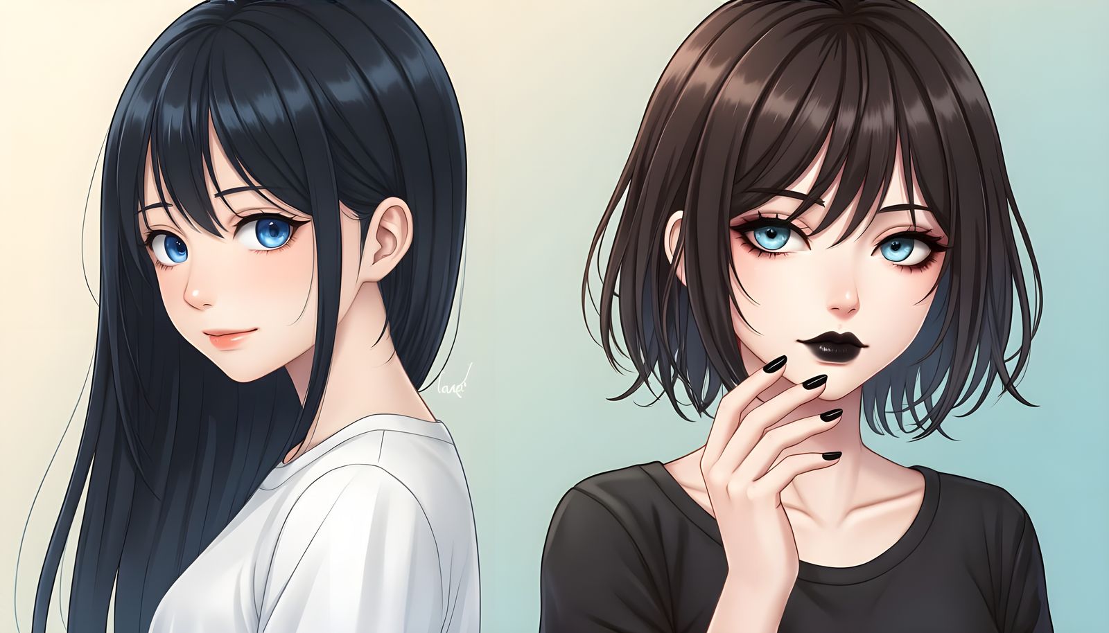 Contrasting Anime Portraits of Two Young Women