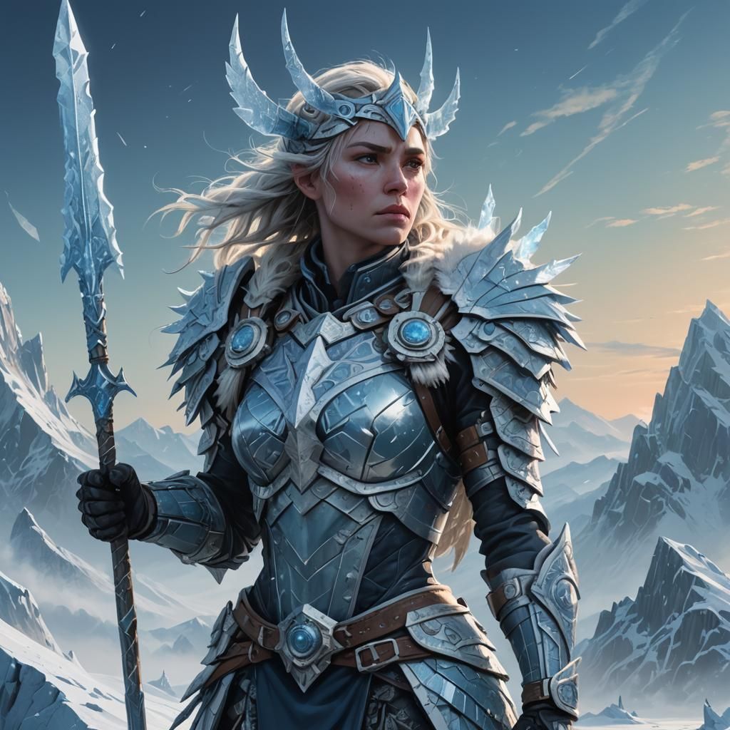 Ethereal Frost Valkyrie Dominates Crystal Mountains in Moonl...