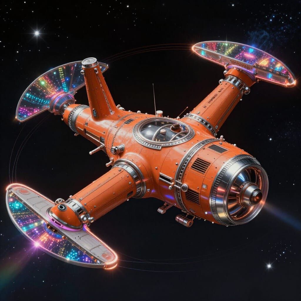 Vintage Orange Space Station with Glowing Energy Fields