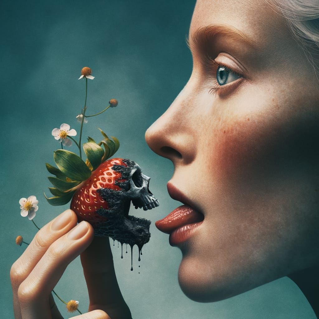 Decaying Strawberry: A Macabre Romantic Portrait