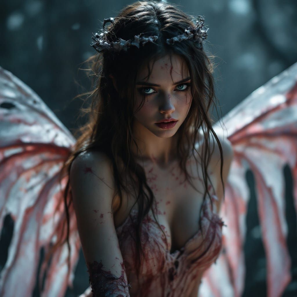 Ethereal Fairy with Tattered Wings, Cinematic Film Still