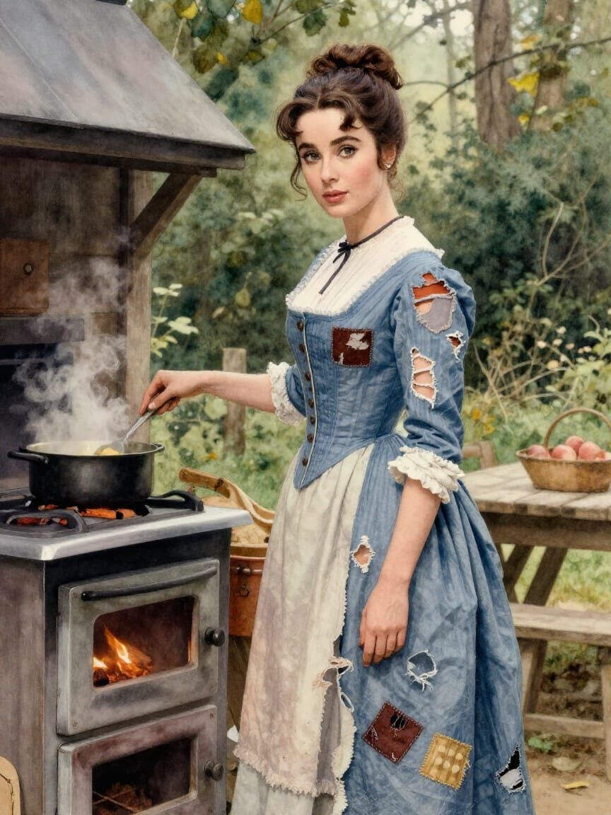 Elizabeth Taylor in Victorian Dress, Watercolor Portrait