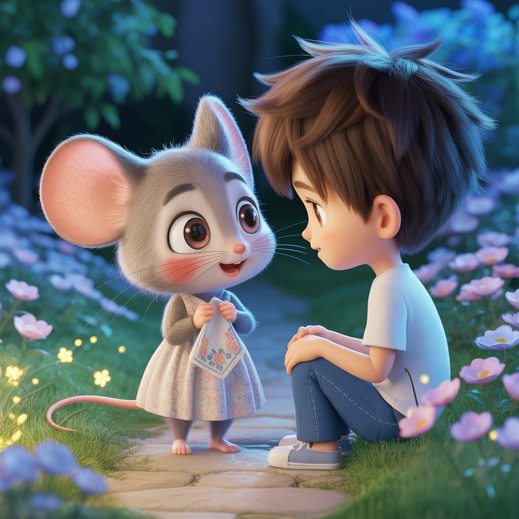 Shy Mouse's First Conversation: 3D Anime Art