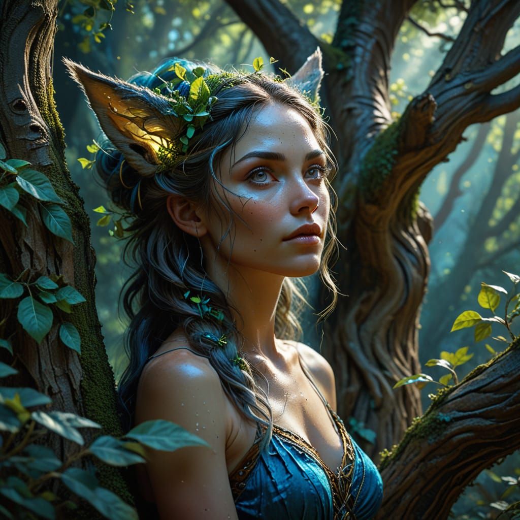 Wood Nymph Portrait in Hyperrealistic Style
