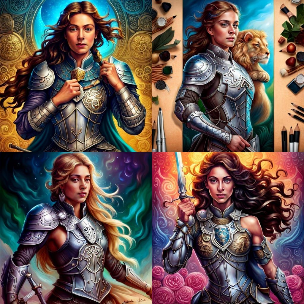 Woman Knight on Lion in Romantic Digital Art