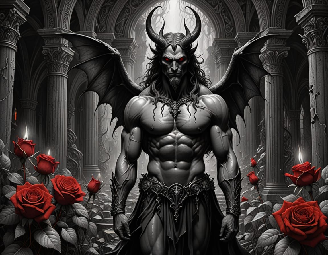 Hyper-Detailed Devil Lucifer in Abandoned Ruins